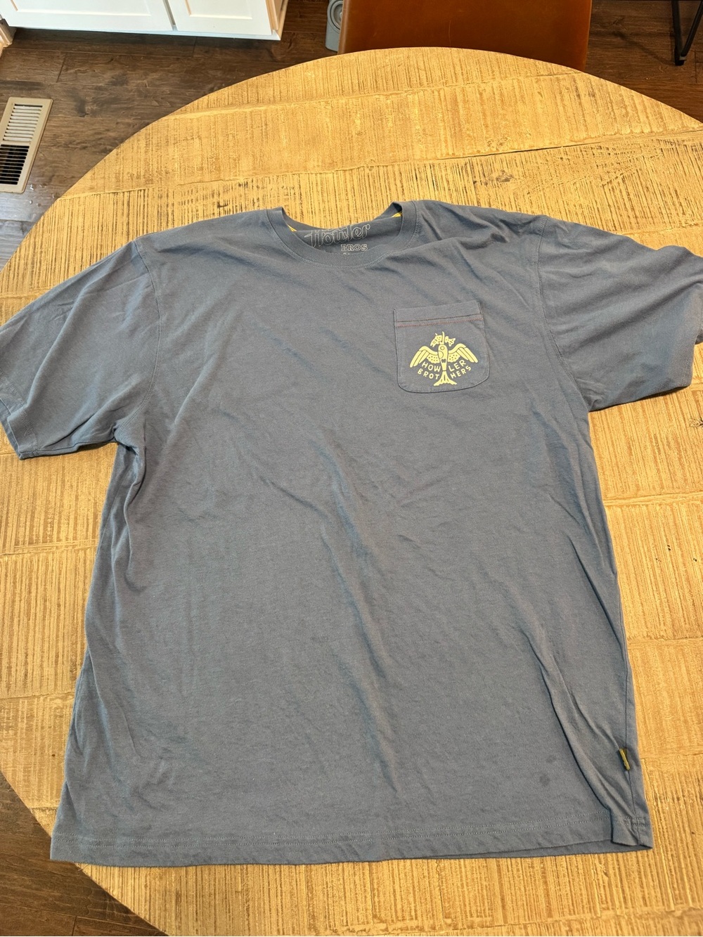 Howler Brothers Slate Blue Short Sleeve Pocket Tee with Yellow Logo